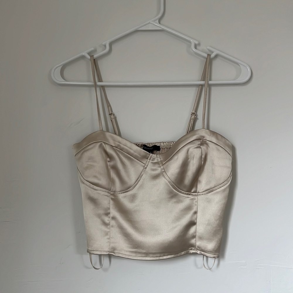 Forever 21 Satin Crop Top - Champagne Size S